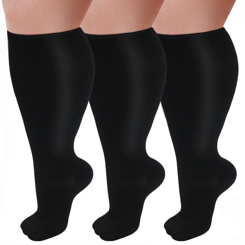 3 Pairs Plus Size Compression Socks for Women and Men Wide Calf 2030mmhg Extra Large Knee High Support for Circulation
